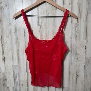 Cinema Exoile Red Mesh Hearts Embroidered Vtg Y2K Cami Slip Top Womens Large